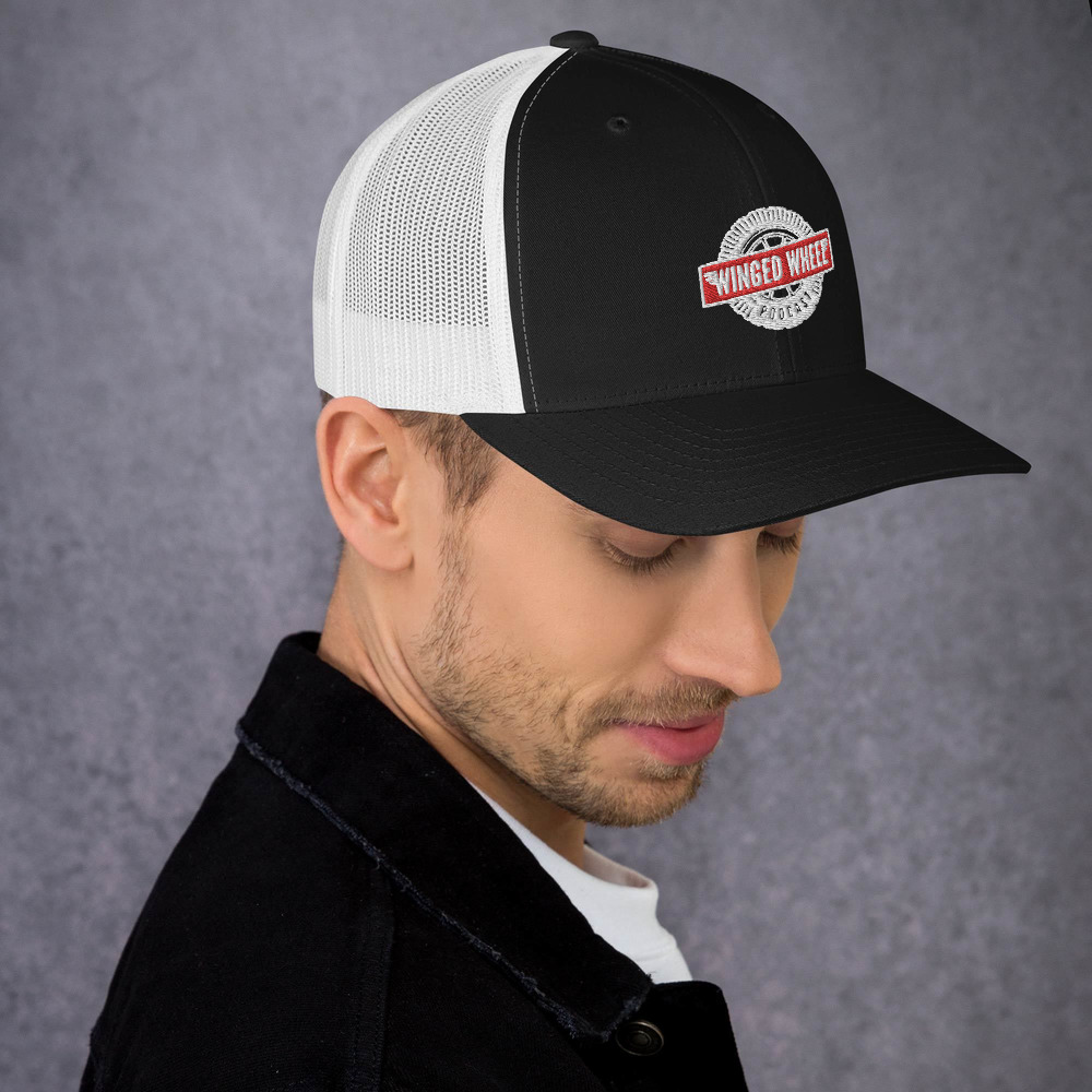 Winged Wheel Podcast Trucker Cap — Black/ White